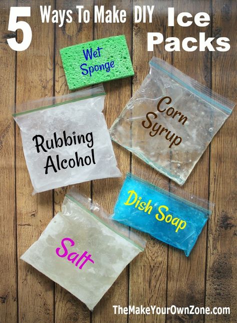 How to make a homemade ice pack - These five ideas are simple to do and can be made with common household items Diy Soft Ice Pack, Disposable Ice Pack For Lunches, Homemade Ice Bags, Sponge Ice Pack Diy, Homemade Ice Pack Rubbing Alcohol, How To Make Ice Packs Rubbing Alcohol, How To Make Ice Packs, Homemade Ice Packs Physical Therapy, Diy Boo Boo Ice Pack