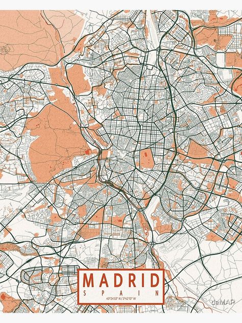 "Madrid City Map of Spain - Bohemian" Poster by deMAP | Redbubble Dorm Pictures, Bohemian Poster, Maps Aesthetic, Map Of Spain, Printable Wall Collage, Madrid City, Apple Maps, Turtle Tattoo, Illustrated Map