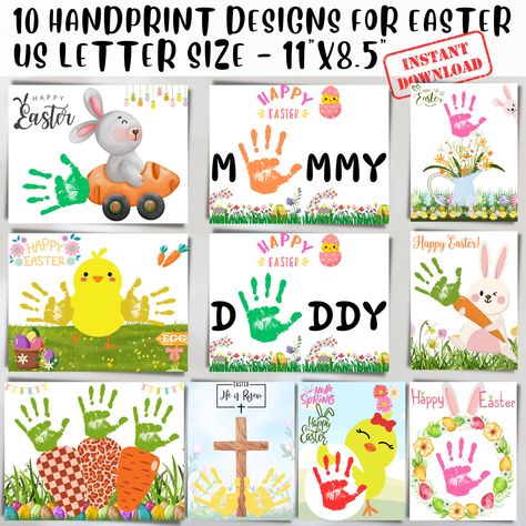 Easter Handprint Crafts, Easter Homeschool, Easter Handprint, Celebration Art, Easter Lessons, Handprint Keepsake, Homeschool Worksheets, Designs Printable, Easter Preschool