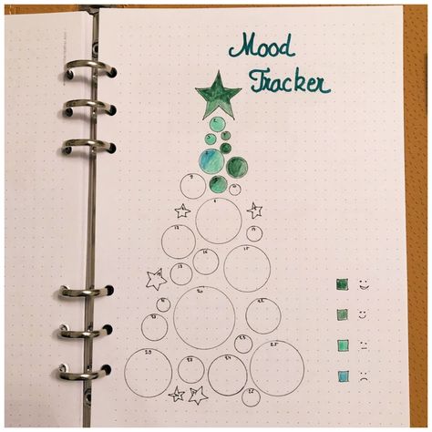 Christmas Tree Mood Tracker for your Bullet Journal - itstartswithacoffee.com #bulletjournal #bujo #tracker #moodtracker #christmas #christmastree Tree Mood Tracker, Bullet Journal Christmas, December Bullet Journal, Bullet Journal 2020, Bullet Journal 2019, Bullet Journal Mood Tracker Ideas, Bullet Journal Tracker, Bullet Journal Mood, Bullet Journal Aesthetic