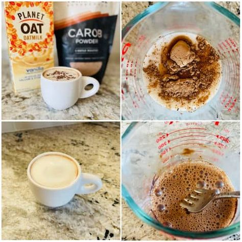 Collage of steps to make dog safe hot chocolate Dog Hot Chocolate, Chocolate Dog, Pet Diy, Easy Dog Treat Recipes, Mobile Coffee Shop, Mobile Coffee, Carob Powder, Easy Dog Treats, Hot Chocolate Drinks