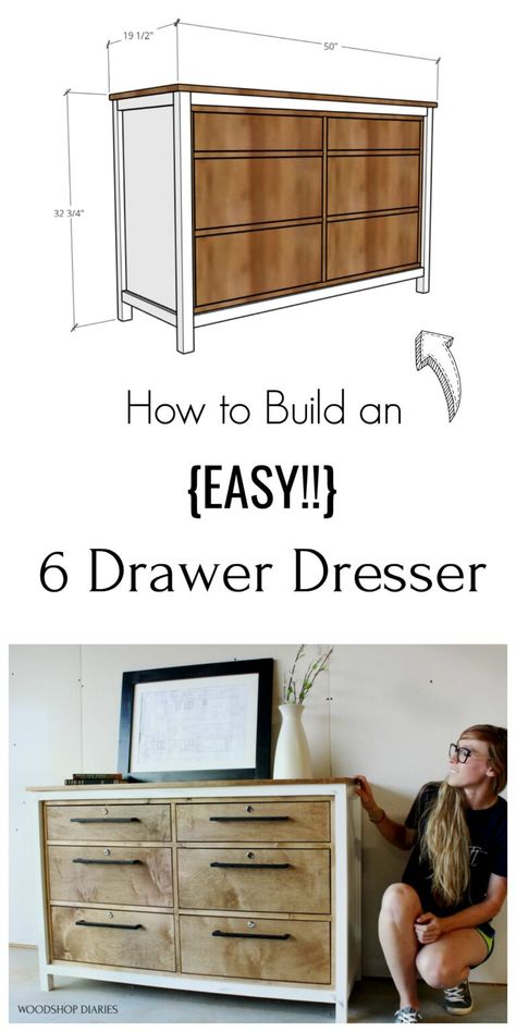 Diy 6 Drawer Dresser, Diy Dresser Build, Diy Chest Of Drawers, Diy Dresser Plans, Step Building, Dresser Plans, Diy Entertainment, Diy Drawers, Wooden Dresser