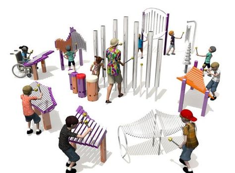 Outdoor Musical Instruments, Kids Outdoor Playground, Playgrounds Architecture, Collaborative Space, Pentatonic Scale, Diy Instruments, Public Space Design, Outdoor Music, Children Park