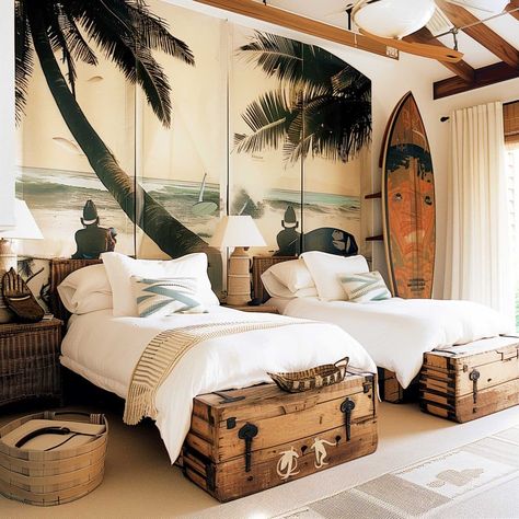 hawaii_surf_room_decor (45) Surfer Room Decor, Surf Room Ideas, Bali Interior Design, Modern Coastal Bedroom Ideas, Surf Bedroom, Bali Interior, Surfer Room, Surf Room Decor, Modern Coastal Bedroom