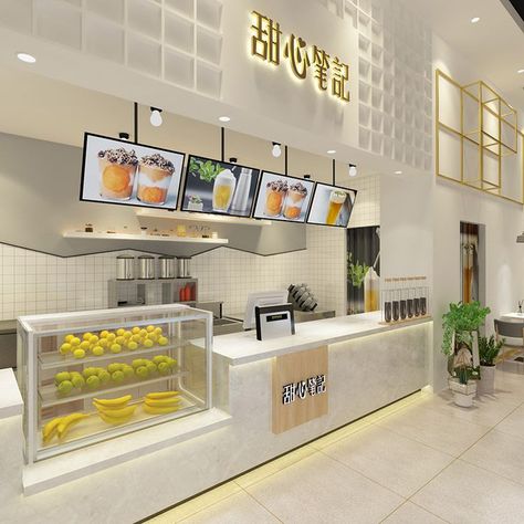 Beverage Store Design, Dessert Shop Design Interiors, Boba Tea Shop Interior Design Korean, Dessert Store Design, Bubble Tea Store Design, Small Retail Shop Design, Milk Tea Store Design, Milk Shop Design Ideas, Boba Shop Exterior