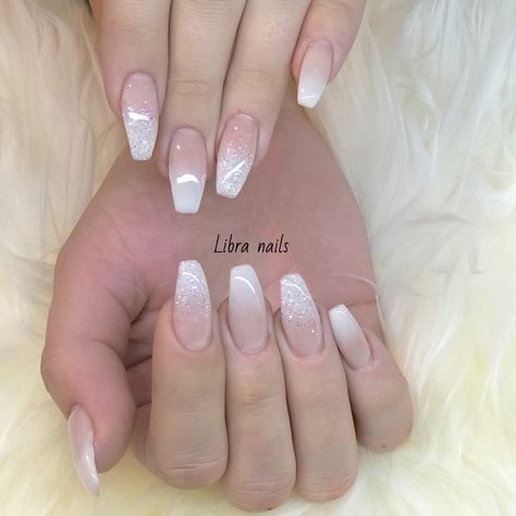 French Fade With Glitter, French Fade Nails, Glitter Fade Nails, Neutral Nails Acrylic, Faded Nails, Snow Nails, Boutique Nails, Bride Nails, Holographic Nails