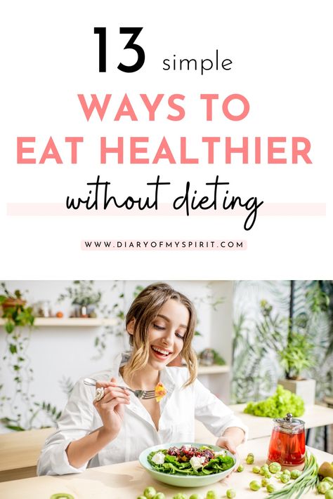 Eating healthy doesn’t have to be a chore! With small changes to your eating habits and a few smart swaps, you can enjoy delicious and nutritious meals without dieting. Add these 13 simple healthy eating tips to your daily routine and you’ll be well on your way to living a healthy lifestyle in no time! … Healthy tips | how to eat healthy without dieting | weight loss tips | weight loss journey | diet plan | diet tips and tricks How To Stick To Healthy Eating, Eating Healthy Without Dieting, Ways To Eat Healthier, Simple Healthy Eating, Health Tip Of The Day, How To Eat Healthier, Glow Up Plan, Healthier Eating Habits, Start A Healthy Lifestyle