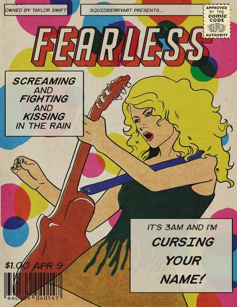 Fearless Poster, 1989 Taylors Version, Taylor Swift Drawing, Comic Book Collection, Kissing In The Rain, Comic Poster, Comic Cover, Taylors Version, Taylor Swift Fearless