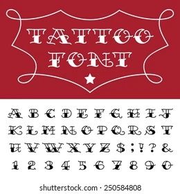 Traditional Tattoo Alphabet, Traditional Tattoo Writing, Traditional Tattoo Script, Traditional Tattoo Vector, American Style Tattoo, Free Tattoo Fonts, Tattoo Alphabet, Tattoo Font Styles, Number Tattoo Fonts