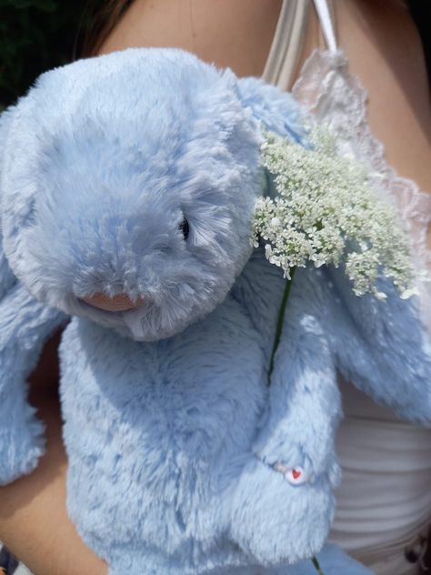 Blue Stuffed Animal Aesthetic, Blue Jellycat Bunny, Flower Jellycat, Jellycat Flower, Jellycat Bunny Aesthetic, Jelly Cats Aesthetic, Jellycats Aesthetic, Fursona Moodboard, Jellycat Bunnies