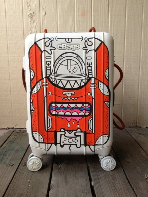 Waiting For Lift Off / Customized Luggage by Harikrishnan Panicker, via Behance Luggage Painting, Acrylic Spray Paint, Spinner Luggage, Get Things Done, Lift Off, Carry On Suitcase, Happy Design, At The Airport, End Of The World