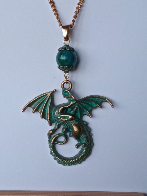 Magical Dragon, Large Dragon, Greeting Card Envelope, Green Patina, Dragon Necklace, Personalized Gift Wrap, Jewelry Safe, Crescent Moon Necklace, Bluish Green