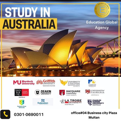 **Study in Australia with Education Global Agency** Embark on a transformative educational journey in Australia with Education Global Agency. Explore a world-class education system, diverse cultural experiences, and breathtaking landscapes. **Why Choose Australia?** - **Academic Excellence:** Study at renowned universities known for their academic excellence and innovative research. - **Global Recognition:** Earn a globally recognized degree that opens doors to career opportunities worldw... Academic Growth, Study In Australia, Academic Excellence, Cultural Experience, Education System, Career Opportunities, Breathtaking Landscapes, World Class, Career