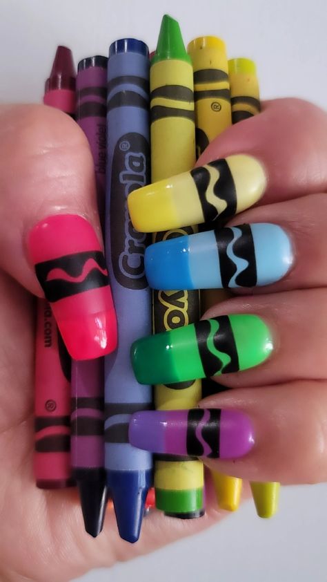 Crayon Nails Acrylic, Crayon Nails Designs, Crayola Nails, Crayon Nails, Guy Nails, Color Me Happy, Lucid Dream, Diy Acrylic Nails, Crayola Crayons