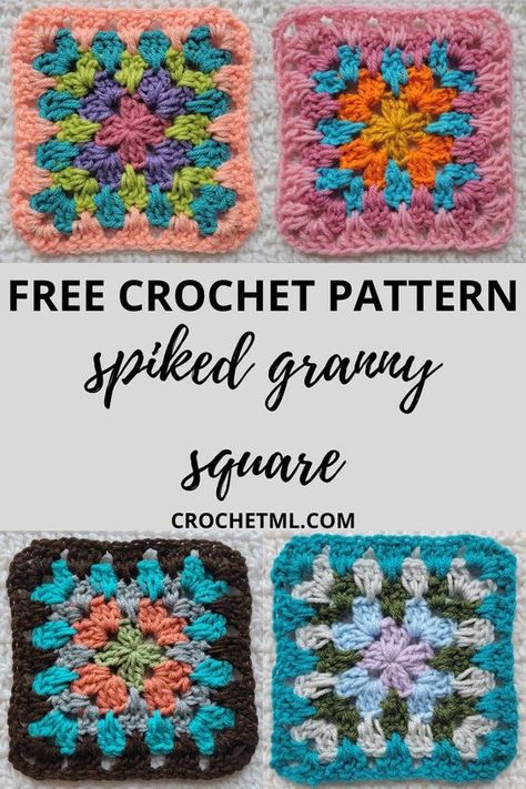 Free Crochet Pattern: Spiked Granny Square! – crochetmelovely Classic Granny Square, Granny Square Patterns, Crochet Blocks, Shell Stitch, Crochet Granny Square, Crochet Square Patterns, Granny Squares Pattern, Double Crochet Stitch, Granny Square Crochet Pattern