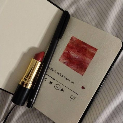 journaling, journaling ideas, love, kiss, Revlon, sharpie pen, lipstick, Lana del Rey, coquette, valentine, love song, music, art, inspo, lipstick mark, romantic, vintage, vintage aesthetic, red lipstick, lover, soft, Spotify, doodle, drawing, A kiss to build a dream on, Louis Armstrong, Lip Marks Aesthetic, Kiss Stains On Paper Aesthetic, Lipstick Aesthetic Drawing, Lovebites Mark Aesthetic, Lip Marks On Paper Aesthetic, Kiss Journals, Journal Ideas Aesthetic Vintage Easy, Lipstick Art Drawing Kiss, Kiss Card Lipstick