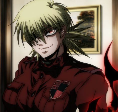 1girl aura blonde_hair breasts female hair_over_one_eye hellsing indoors large_breasts military military_uniform red_eyes screencap seras_victoria short_hair smile solo stitched uniform vampire Lust Pfp, Hellsing Ova, Hellsing Cosplay, Hellsing Ultimate Anime, Hair Over One Eye, Seras Victoria, Hellsing Ultimate, Hellsing Alucard, Emo Pfp