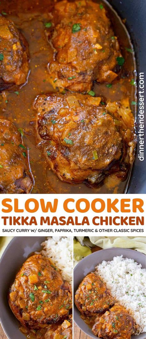 Crockpot Indian Recipes, Tikka Masala Crockpot, Chicken Tikka Masala Slow Cooker, Masala Chicken Recipe, Tikka Masala Chicken, Slow Cooker Tikka Masala, Curry Chicken Thighs, Slow Cooker Curry, Slow Cooker Chicken Curry