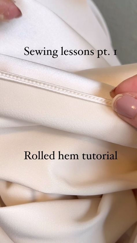 Jess | One of my favorite techniques the Rolled hem on a bias cut gown. Bias garments should be hung for 24hrs before hemming, the fabric needs… | Instagram Finishing Edges Sewing, Sewing Finishing Techniques, How To Sew In A Straight Line, Rolled Hem Hack, Rolled Hem Sewing Hack, Sewing With Satin Fabric, Sewing Skills Tutorials, Types Of Hems, Hem Finishes