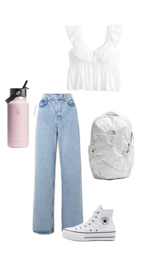 school outfit inspo #schoolfit #schooloutfit #outfitinspo #outfitideas #outfitidea #falloutfit #summeroutfit #cuteoutfit #summerfit #beachfit #summeroutfit #aesthetic #preppy #fitinspo #fashion #style Vsco Aesthetic Outfits For School, School Outfits Highschool 2024, Jean Outfits Preppy, Freshman High School Outfits Aesthetic, Outfit Inspired For School, School Outfits Jeans, Vsco Aesthetic Outfits, Freshman High School Outfits, Outfits Highschool