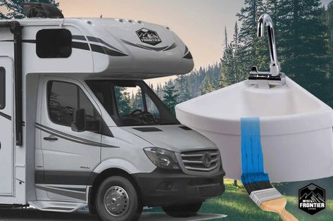 Here's How To Paint Plastic RV Sink [Easy Tips Ahead] - Wise Frontier Living Best Paint For Rv Cabinets, How To Paint A Plastic Rv Sink, How To Winterize Your Rv, Rv Bathroom Sink Cabinet Replacement, Winterize Rv Travel Trailers, Rv Sink, Paint Rv, Spray Paint Cans, Plastic Items