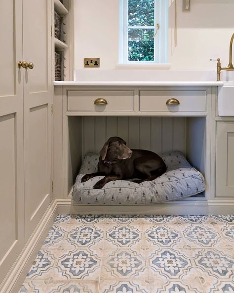 Alcove Dog Bed Built Ins, Utility Dog Bed, Dog Bed Utility, Utility Room Ideas With Dog Bed, Alcove Dog Bed, Dog Bed Laundry, Under Cabinet Dog Bed, Dog Bed Mudroom, Dog Bed In Boot Room