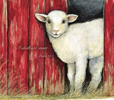 Sheep Scripture, Susan Winget Art, Lamb Pictures, Painted Window Art, I Shall Not Want, Psalms 23, Easter Paintings, Vintage Easter Cards, Psalm 23 1