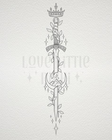 I Defy You Stars Tattoo, Book And Dagger Tattoo, Acotar Dagger Tattoo, Sjm Swords, Acotar Tattoo Design, Throne Of Glass Spine Tattoo, The Thirteen Tattoo, Aelin Tattoo Back, Book Spine Tattoo