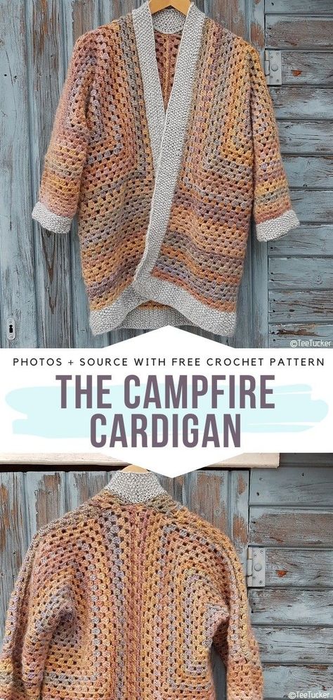 The Campfire Cardigan Free Crochet Pattern The Campfire Cardigan is great both for outdoor adventures and cosy evenings at home. It's very cleverly constructed - the base consists of two granny hexagons! They are joined in a way that creates sleeves, fronts and backs. Use any colours you want, the possibilities are endless! Try fun vibrant colours or stay with earthy tones. #crochetcardigan #freepattern Campfire Cardigan, Lace Cardigan Pattern, Hexagon Cardigan, Crochet Blouse Pattern, Crochet Cardigan Free, Crochet Cardigan Pattern Free, Crochet Hexagon, Crochet Jacket, Crochet Cardigan Pattern