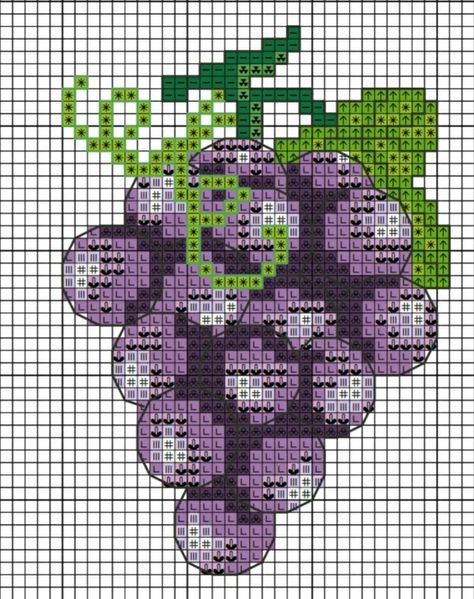 Pixel Grid, Purple Grapes, Cross Stitch Animals, Alpha Patterns, Cross Stitch Flowers, Christmas Cross Stitch, Jewelry Patterns, House Warming, Grapes