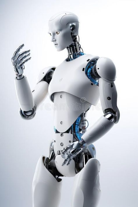 Humanoid robot stands against a stark white background Generative AI royalty free stock photo Robotic Humanoid, Robot Structure, Cyberpunk Elements, Robot Picture, Real Robots, Robot Costumes, Intelligent Robot, Android Robot, Futuristic Robot