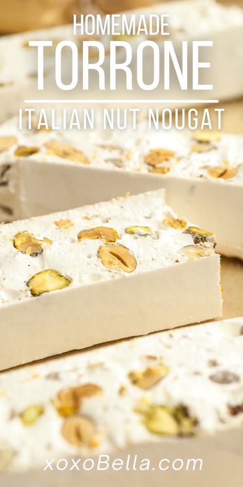 Homemade Nougat Candy, Candy Nougat Recipe, Italian Nougat Candy, Italian Sweet Recipes, Homemade Candies For Christmas, Italian Candy Recipes, Nougat Recipe Homemade, Homemade Nougat Recipe, Christmas Nougat Candy