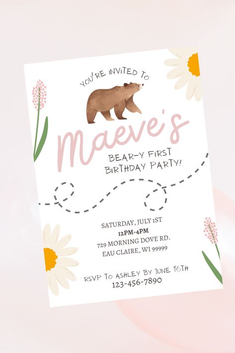 Birthday Party One Year Old, First Birthday Neutral, Birthday Party One Year, Teddy Bear First Birthday, 1 Year Birthday Party Ideas, Beary First Birthday, Wildflower Theme, Etsy Nursery, Baby First Birthday Themes