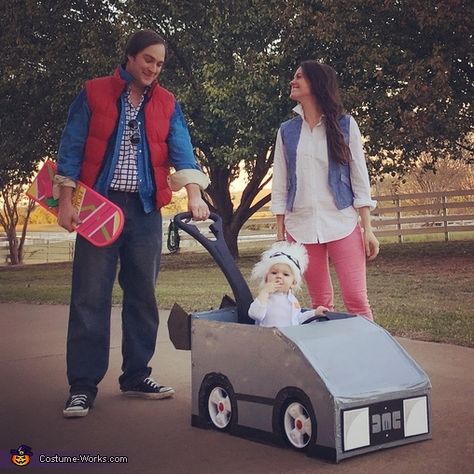 Jennifer And Marty Mcfly Costume, Back To The Future Family Halloween Costume, Family Back To The Future Costume, Back To The Future Costume Family, Back To The Future Family Costume, Back To The Future Halloween Costumes, Mom Dad Daughter Halloween Costumes, Mom Dad And Baby Halloween Costumes, Back To The Future Halloween