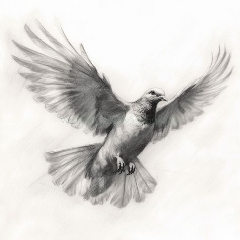 The digital artwork captures the graceful and symbolic nature of the dove, known for its association with tranquility and harmony. The delicate lines and intricate details of the sketch highlight the bird's gentle elegance. Set against the purity of the white backdrop, the image evokes a sense of serenity and hope. The dove's presence serves as a reminder of the power and importance of peace in our world. This artistic rendition is a captivating tribute to the timeless symbol of peace, inspiring Dove Sketches, Dove In Flight, Dove Drawing, Charcoal Sketches, Olive Branch Tattoo, Charcoal Artwork, Marketing Art, Peace Bird, Dove Of Peace