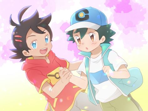 Ash x goh satoshi x gou satogou gousato Satoshi X Gou, Ash X Gou, Pokemon Journeys, Alternate Worlds, Pokemon Anime, Alternate Universe, Cute Pokemon, Ash, Pokemon