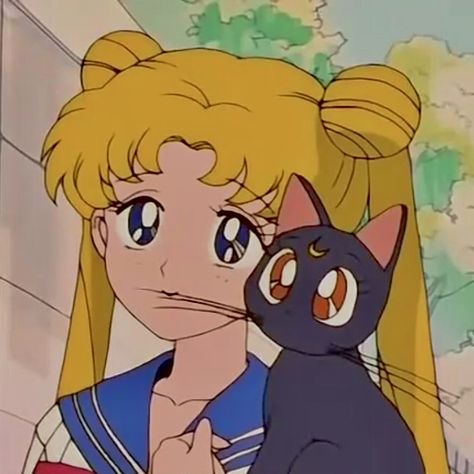 luna on usagi’s lap Usagi Luna, Sailor Moon, Black Cat, Moon, Anime, Black