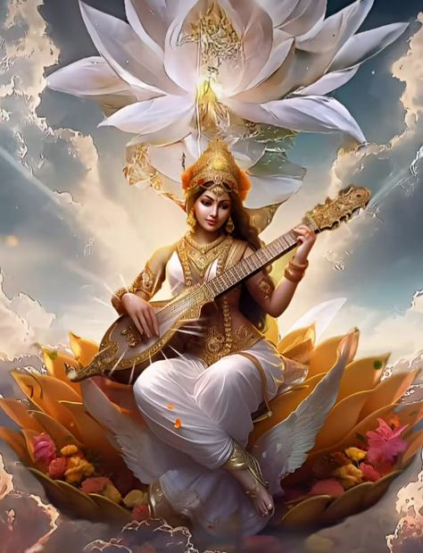 Maa Dp Pic, Lord Saraswati, Saraswati Painting, Motivation Shayari, Goddess Of Knowledge, Saraswati Mata, Charcoal Artists, Saraswati Photo, Good Morning Posters