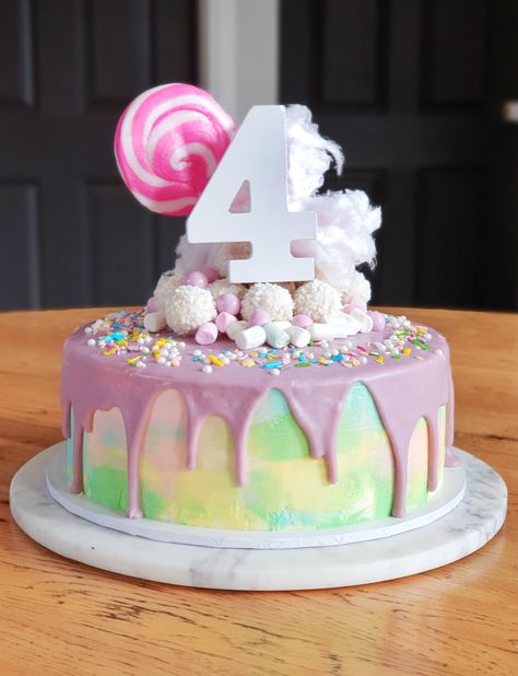 Fairy Floss Cake, White Chocolate Drip, Fairy Floss, Meringue Buttercream, Cake Inspo, Funfetti Cake, Swiss Meringue, Swiss Meringue Buttercream, Chocolate Drip