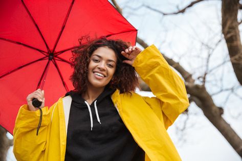 Holding Umbrella, American Lady, Under Umbrella, Black Umbrella, Black Lady, Yellow Coat, Young And Beautiful, African Women, American Women