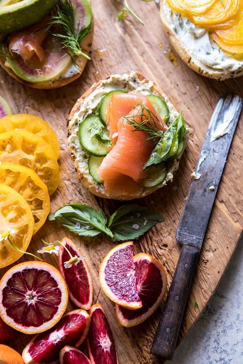 Bagel and Smoked Salmon Bar | halfbakedharvest.com #brunch #spring #mothersday #easter Salmon Half Baked Harvest, Smoked Salmon Ideas, Brunch Salmon, Salmon Ideas, Salmon Recipes Brown Sugar, French Toast Brunch, Bagel Recipes, Lunch Photo, Tieghan Gerard