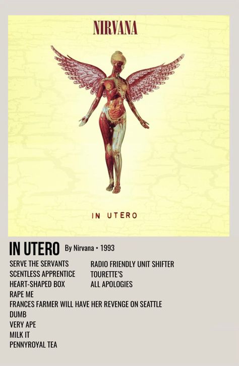 minimal polaroid album poster for in utero by nirvana Nirvana Album Cover, Nirvana Album, Nirvana Poster, Nirvana Songs, Nirvana Music, Album Posters, Minimalist Music, In Utero, Rock Band Posters