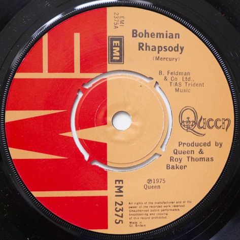 Label: EMI Artist: Queen Genre: Rock Kpop Vinyl Records, Bohemian Rhapsody Queen, Vinyl Record Label Design, Queen Bohemian Rhapsody, Queen Vinyl, Vinyl Record Label, Queen Vinyl Record, 78rpm Records, Classic Rock Vinyl Records