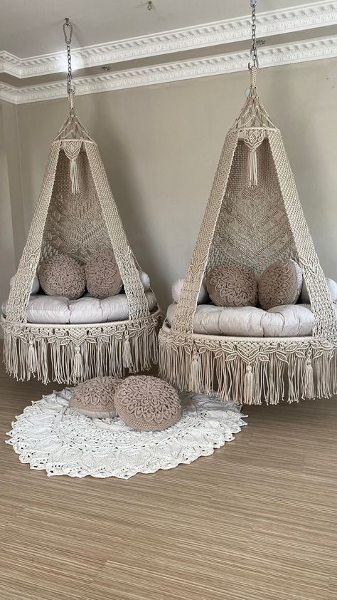 Natural Cotton Macrame Swing, Hanging Chair, Hängesessel, Swing Chair, Macrame Rocking Swing Chair,hanging chair indoor,chair hanging indoor Macrame Swing chair Perfect for any room - with a good book, a cheeky inside swing, or even next to a pool It is suitable for people of all ages. This macrame swing is a stylish and cozy addition to any room's decor! Boho macrame swing is a great product and it has versatile using places like terraces, balconies, room, garden, indoor and outdoor. Please not Chair Macrame, Room Swing, Hanging Chair Indoor, Macrame Hanging Chair, Dream Bedroom Inspiration, Macrame Swing, Room Garden, Indoor Chairs, Swing Chair