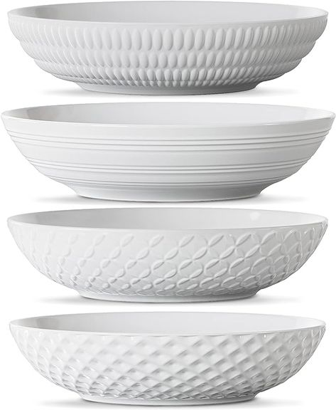 Maison Neuve Premium Porcelain White Dinner Bowls [Set of 4]- 34oz Dinnerware Kitchen Bowls For Soup, Noodle, Pasta, Salad, Cereal, Dessert- Durable Dishwasher-Safe 8.5” Serving Bowls- Textured White Noodle Pasta Salad, Noodle Pasta, White Dinner, Pasta Bowl Set, Platter Set, Kitchen Bowls, Large Salad Bowl, Dinner Bowls, Kitchen Dinnerware