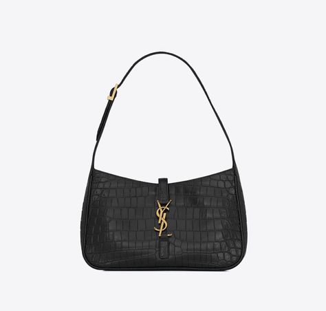 Crocodile Purse, Bag Ysl, Small Shoulder Bag, Black Bag, Small Leather Goods, Hobo Bag, Embossed Leather, Emboss, Smooth Leather