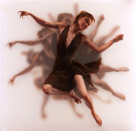 Michelle Jader paints layers on semi-transparent acrylic panels to get this effect. I love it! Photo Movement, Atmospheric Perspective, High School Art Lesson Plans, Art 2022, Dimensional Art, Motion Photography, Face Study, Dance Paintings, Layered Art