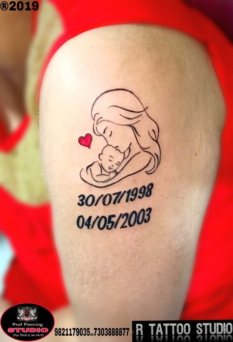 #Mother and #child #tattoo. Want this but two #hearts to #represent my two #children and #names with #birth #date #below done by #R #Tattoo #studio Date Of Birth Tattoos Children, Mom Tattoos For Kids, Name And Date Tattoo, Mother And Child Tattoo, Mom Son Tattoo, Child Tattoo, Realistic Butterfly Tattoo, Best 3d Tattoos, Mother Tattoos For Children