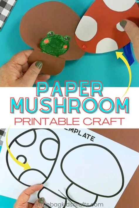 Fall craft mushroom craft with frog or mouse paper craft for kids Mushroom Crafts Preschool, Mushroom Template, Kids Crafts Letters, Nursery Rhymes Preschool Crafts, Cool Crafts For Kids, Craft Ideas With Paper, Forest Crafts, Fall Crafts For Toddlers, Easy Preschool Crafts