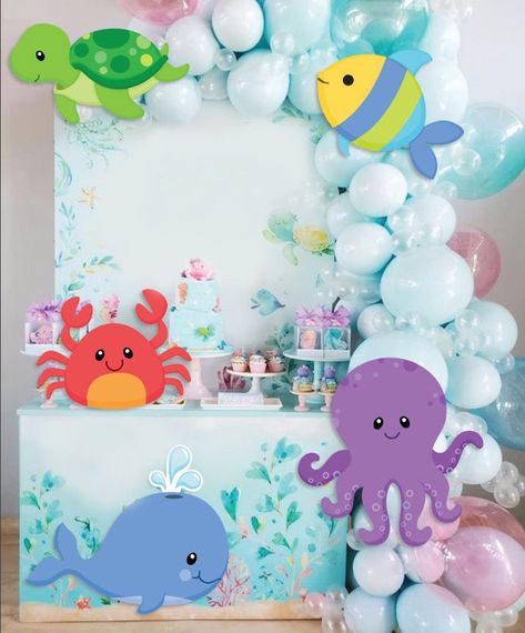 Under the Sea Party Decorations Underwater Theme Party Sea - Etsy Octopus Theme Party, Fish Theme Birthday Decoration, Fish Birthday Party Decorations, Under The Sea Birthday Party Backdrop, Under Sea Birthday Party Decorations, Sea Animals Theme Birthday Party, Under Sea Theme Party, Ocean Birthday Backdrop, Aquarium Birthday Theme